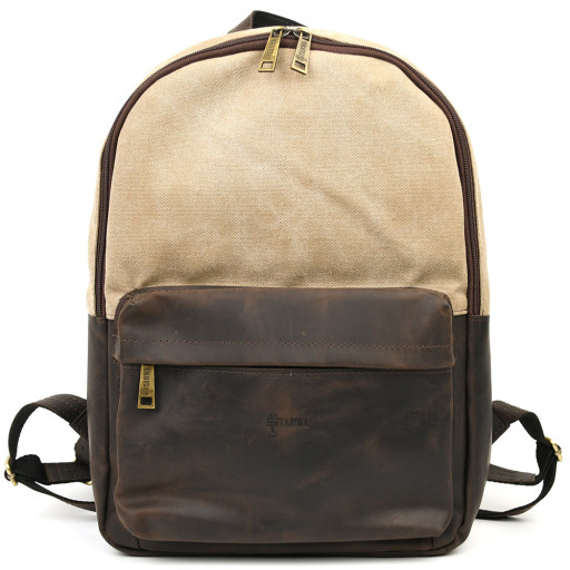 Рюкзак з кінської шкіри та пісочного канвасу TARWA RCs-7273-3md