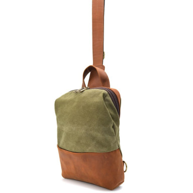 Mens shoulder sling, chest bag made of leather and canvas TARWA RBH-1905-3md