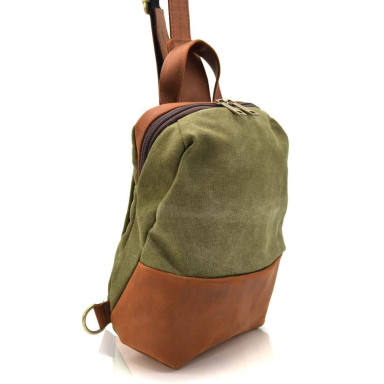 Mens shoulder sling, chest bag made of leather and canvas TARWA RBH-1905-3md