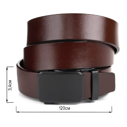 Чоловічий ремень з чорною пряжкою автомат Vintage 20271 Коричневий