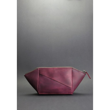 Women's leather cosmetic bag burgundy Crazy Horse