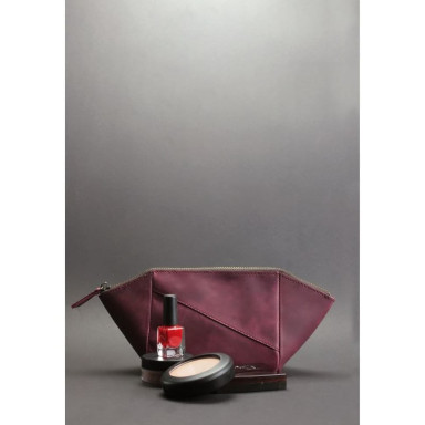Women's leather cosmetic bag burgundy Crazy Horse