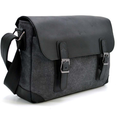 Mens shoulder bag leather and canvas RAg-6002-3md TARWA