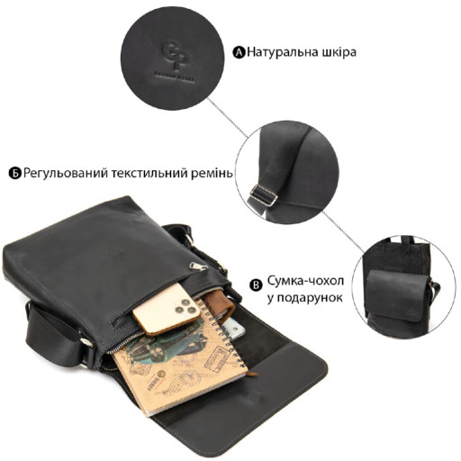 Практична шкіряна чоловіча сумка GRANDE PELLE 11431 Чорний