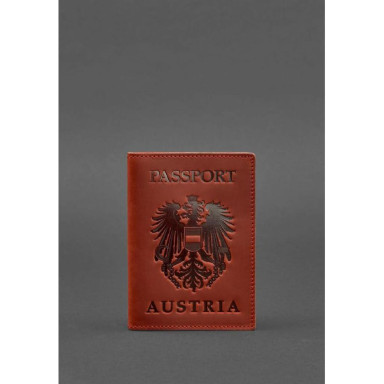 Leather passport cover with the Austrian coat of arms coral