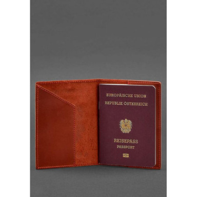 Leather passport cover with the Austrian coat of arms coral