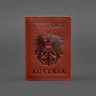 Leather passport cover with the Austrian coat of arms coral
