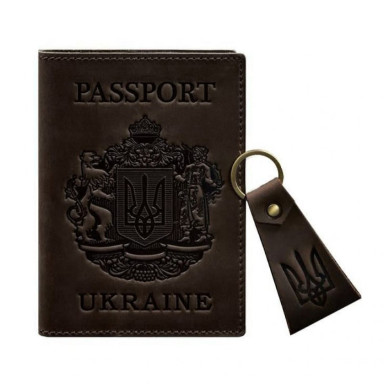 Gift set of leather accessories with Ukrainian symbols dark brown