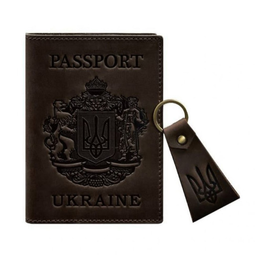 Набір шкіряних аксесуарів з українською символікою темно-коричневий.