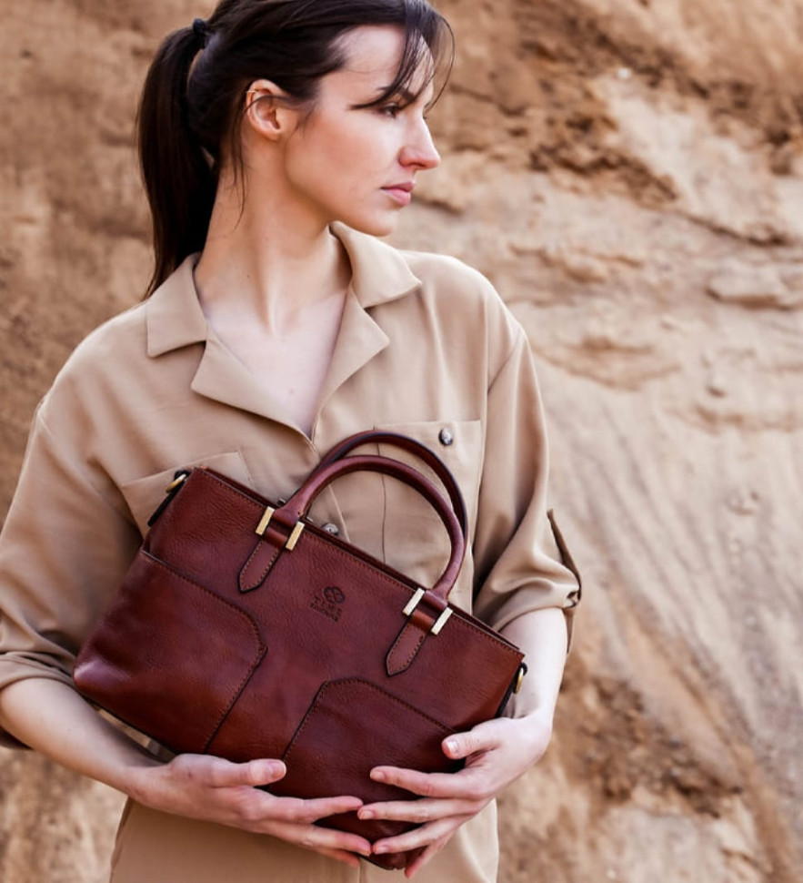 Жіноча шкіряна сумка через плече - Camilla - Коньячно-коричневий матовий колір - Time Resistance 5224001