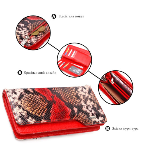 Лаковане портмоне клатч з натуральної шкіри з тисненням під змію CANPELLINI 21541