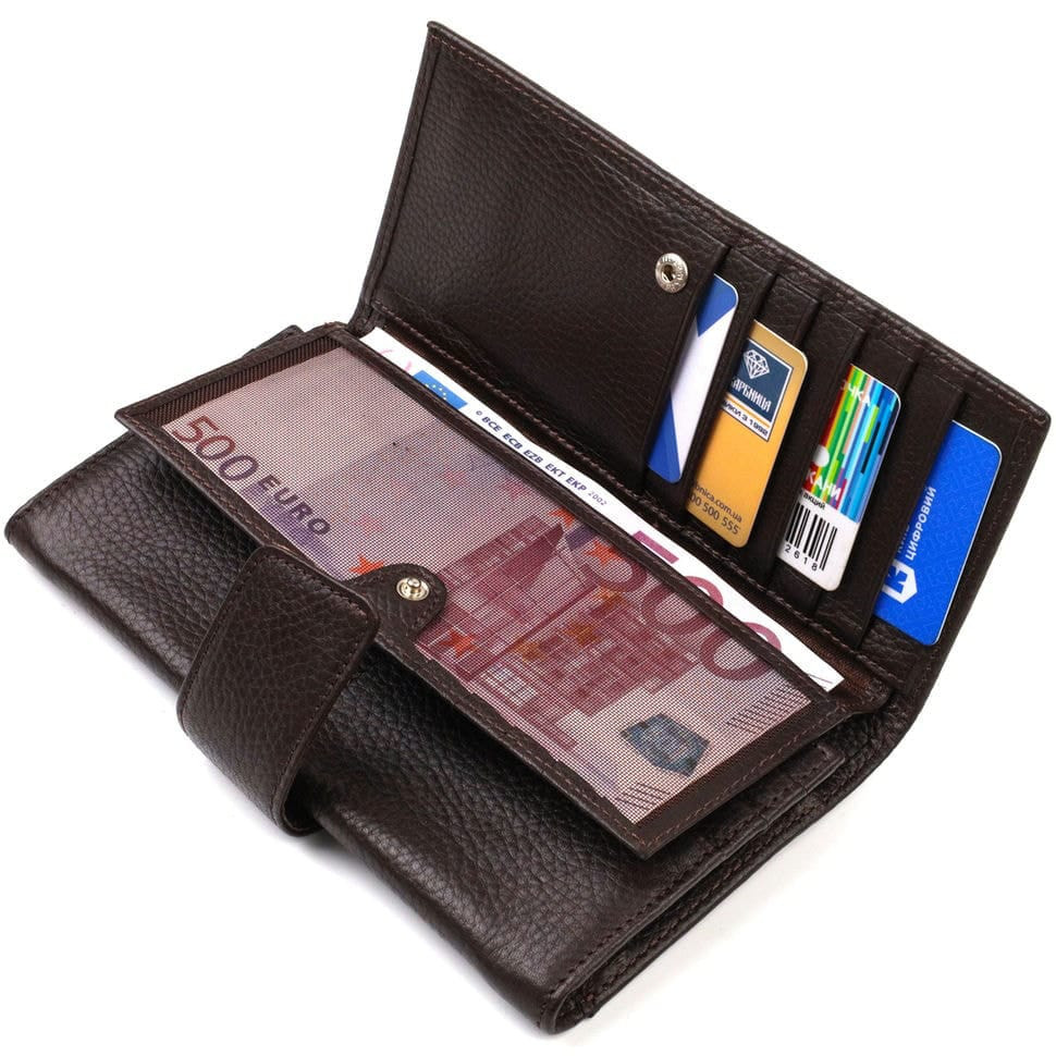 Стильне вертикальне чоловіче портмоне з натуральної шкіри флотар CANPELLINI 21843 Коричневе