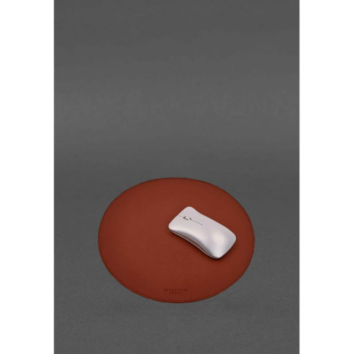 Круглий килимок для мишки з натуральної шкіри світло-коричневий краст