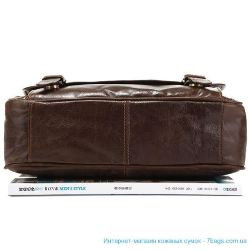 Шкіряна чоловіча сумка через плече 7022Q, темно-коричнева