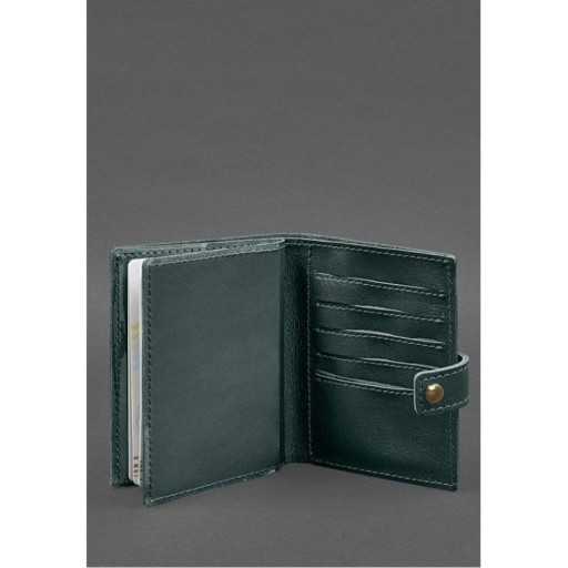 Шкіряна обкладинка-портмоне на паспорт з гербом України 25.0 Зелена