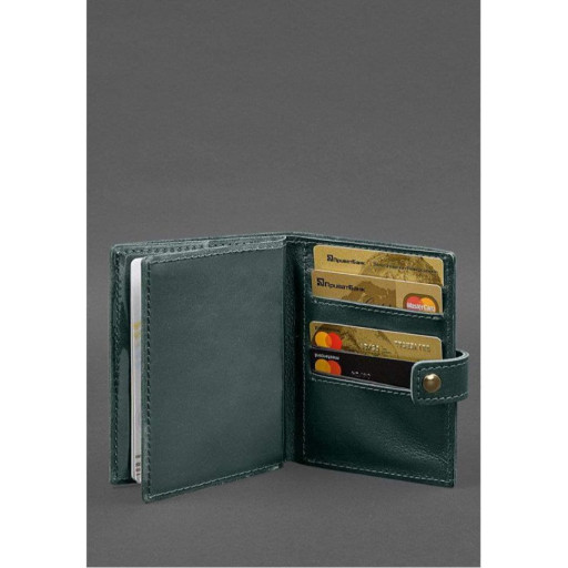 Шкіряна обкладинка-портмоне на паспорт з гербом України 25.0 Зелена