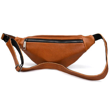 Leather banana bag with two compartments with front pocket TARWA GB-8040-3md cognac