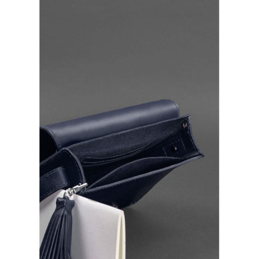 Шкіряна жіноча бохо-сумка Лілу темно-синя