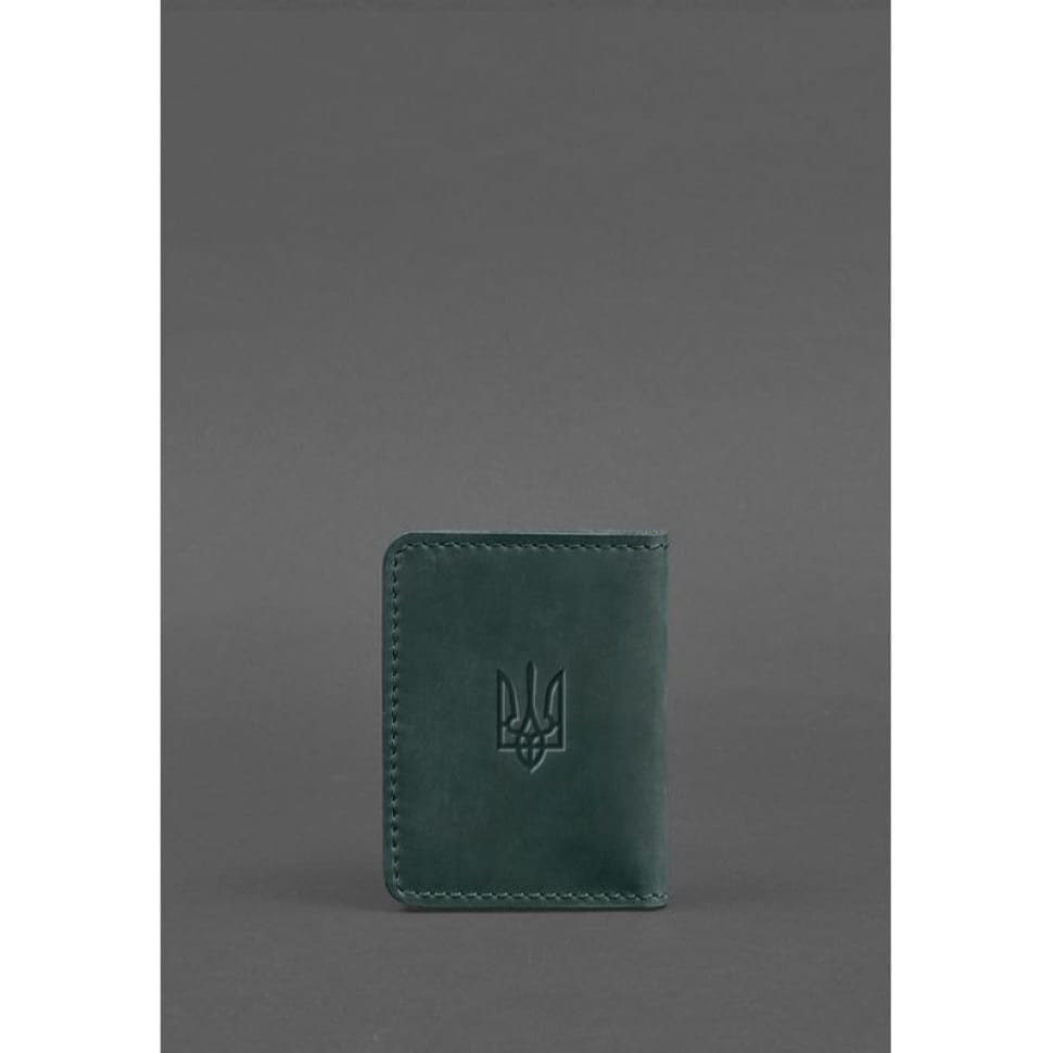 Шкіряна обкладинка для ID-паспорта та прав водія 4.1 зелена Crazy Horse з гербом
