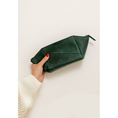 Women's leather cosmetic bag green Crazy Horse