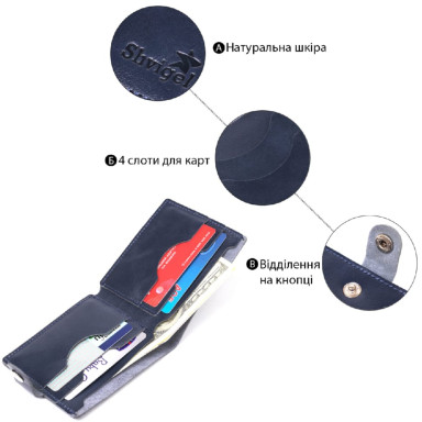 Компактное кожаное портмоне для мужчин Shvigel 16465 Синий