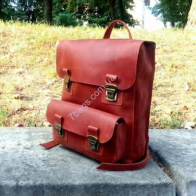 School Cognac urban unisex leather backpack