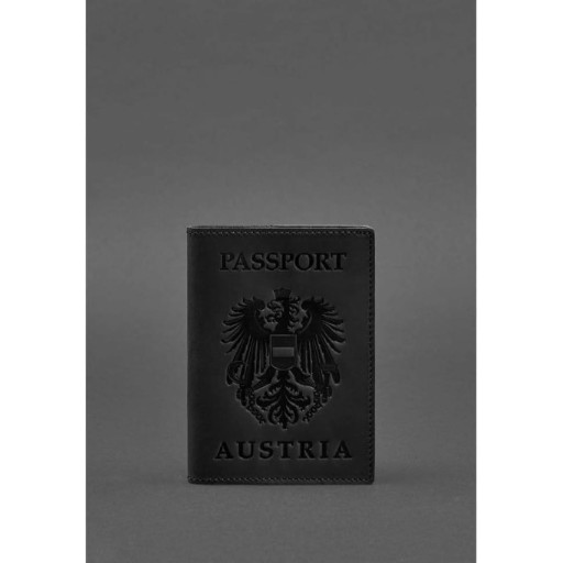 Шкіряна обкладинка для паспорта із австрійським гербом чорна Crazy Horse