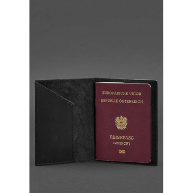Leather passport cover with Austrian coat of arms black Crazy Horse