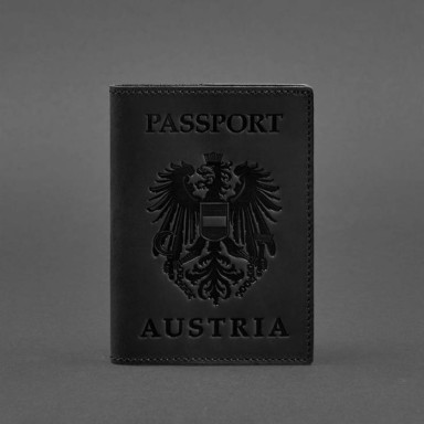 Leather passport cover with Austrian coat of arms black Crazy Horse