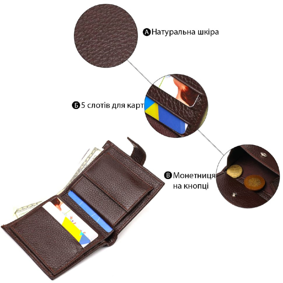Універсальний чоловічий гаманець із натуральної зернистої шкіри CANPELLINI 21744 Коричневий