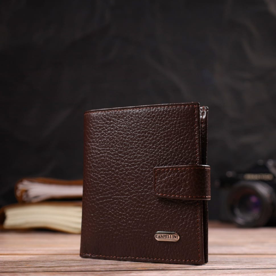Універсальний чоловічий гаманець із натуральної зернистої шкіри CANPELLINI 21744 Коричневий