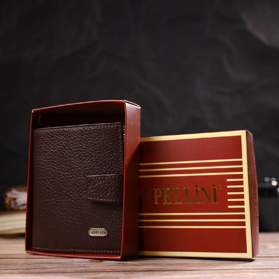 Універсальний чоловічий гаманець із натуральної зернистої шкіри CANPELLINI 21744 Коричневий