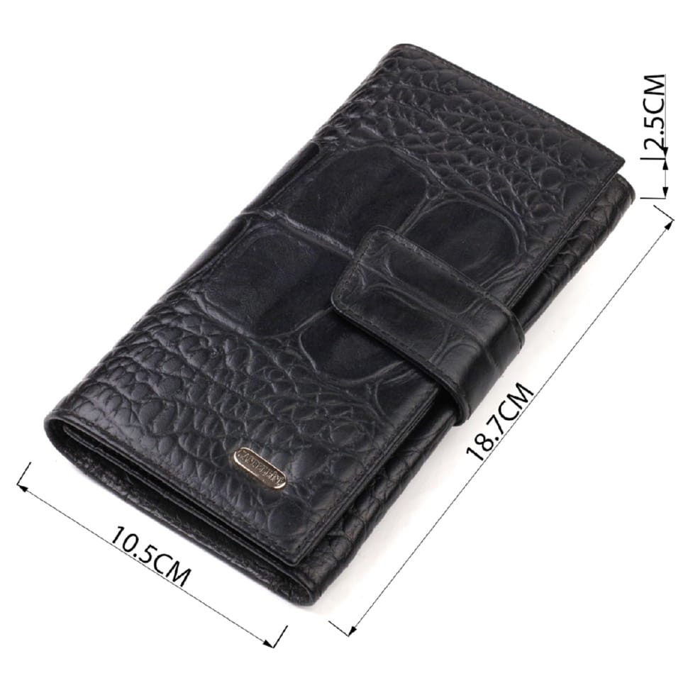 Красиве вертикальне чоловіче портмоне з натуральної шкіри з тисненням під крокодила CANPELLINI 21844 Чорне