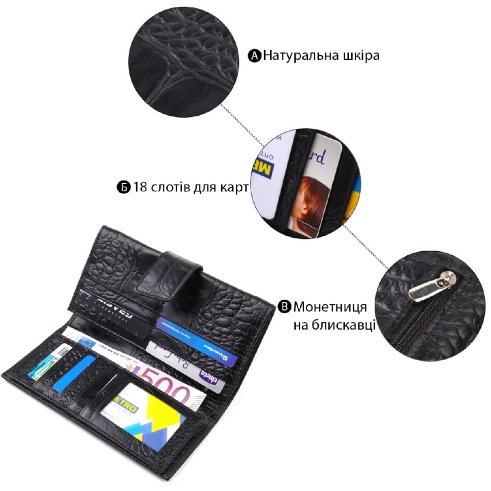 Красиве вертикальне чоловіче портмоне з натуральної шкіри з тисненням під крокодила CANPELLINI 21844 Чорне