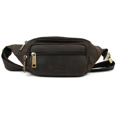Leather fanny pack, waist bag brown crazy horse TARWA RC-7218-3md