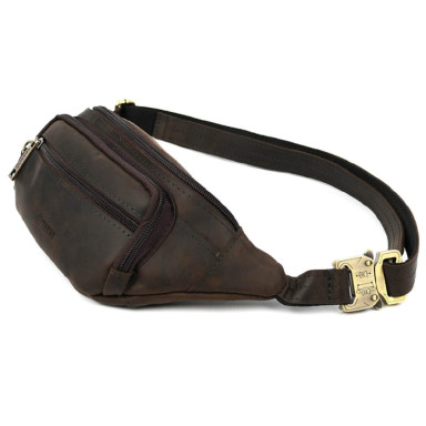 Leather fanny pack, waist bag brown crazy horse TARWA RC-7218-3md