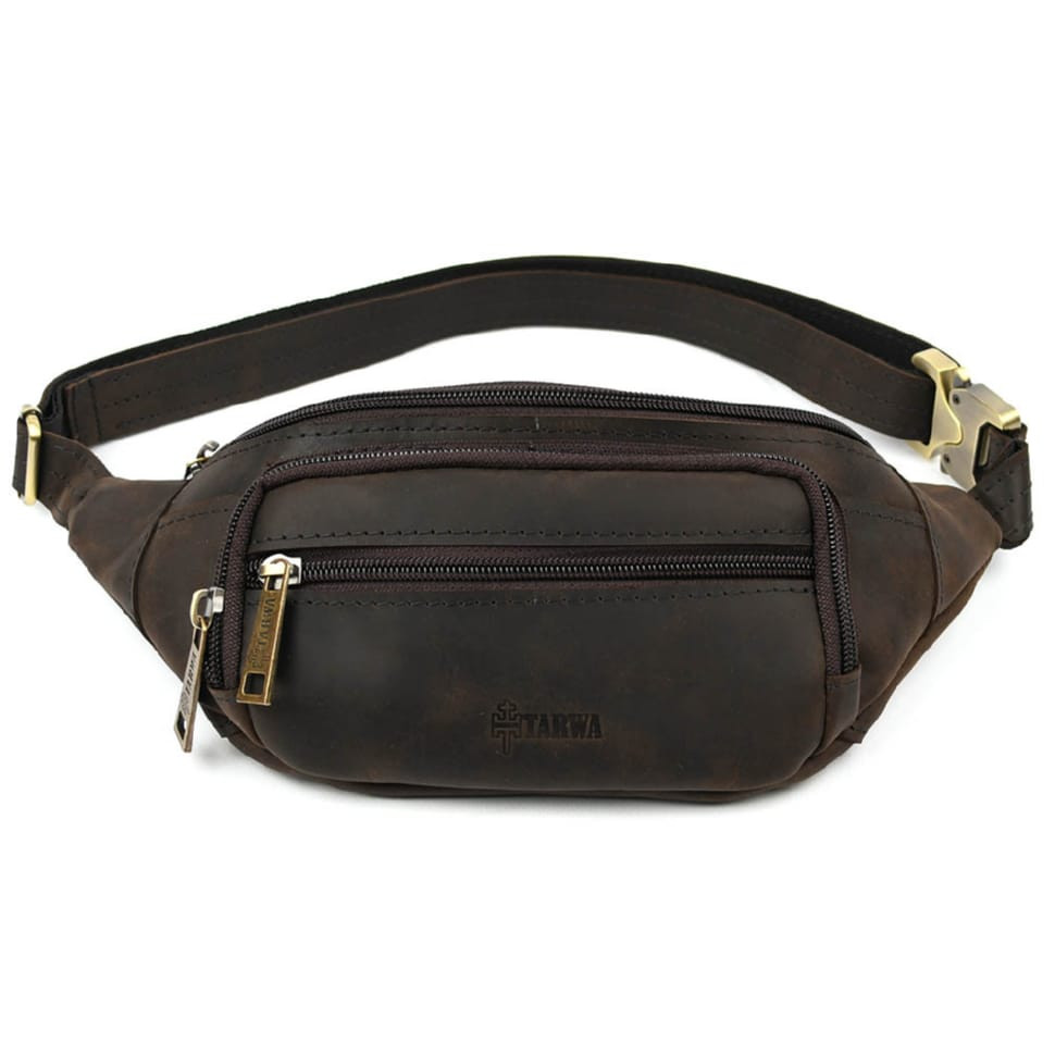 Бананка шкіряна, сумка напоясна коричневий крейзі хорс TARWA RC-7218-3md