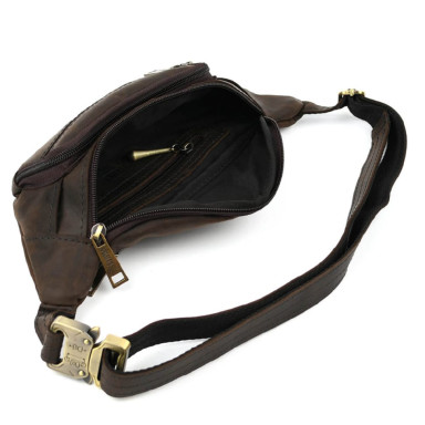 Leather fanny pack, waist bag brown crazy horse TARWA RC-7218-3md