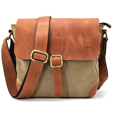Mens cross-body messenger bag, canvas and leather RBs-1309-4lx TARWA