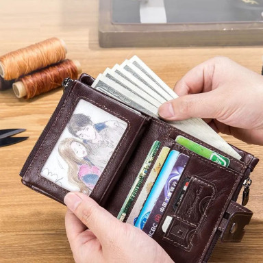 Mens black folding wallet with chain TW040A Bull