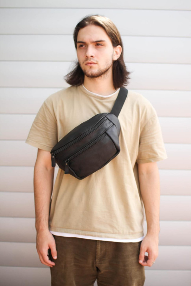 Men's waist bag made of genuine flotar leather SL004 (black)