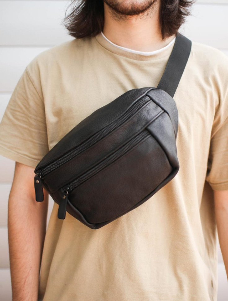 Men's waist bag made of genuine flotar leather SL004 (black)