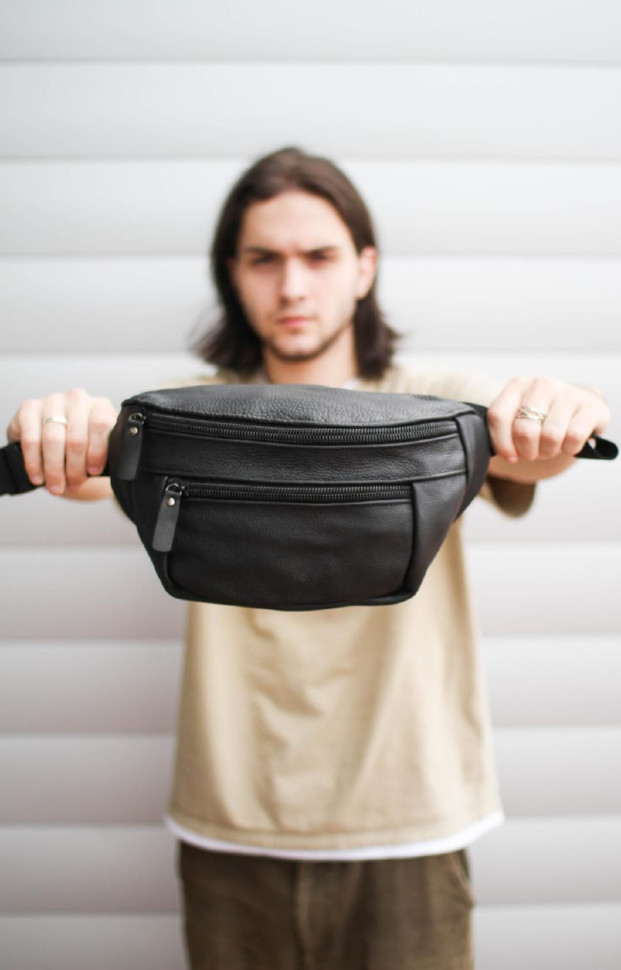 Men's waist bag made of genuine flotar leather SL004 (black)