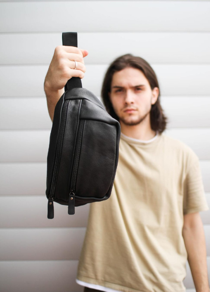 Men's waist bag made of genuine flotar leather SL004 (black)
