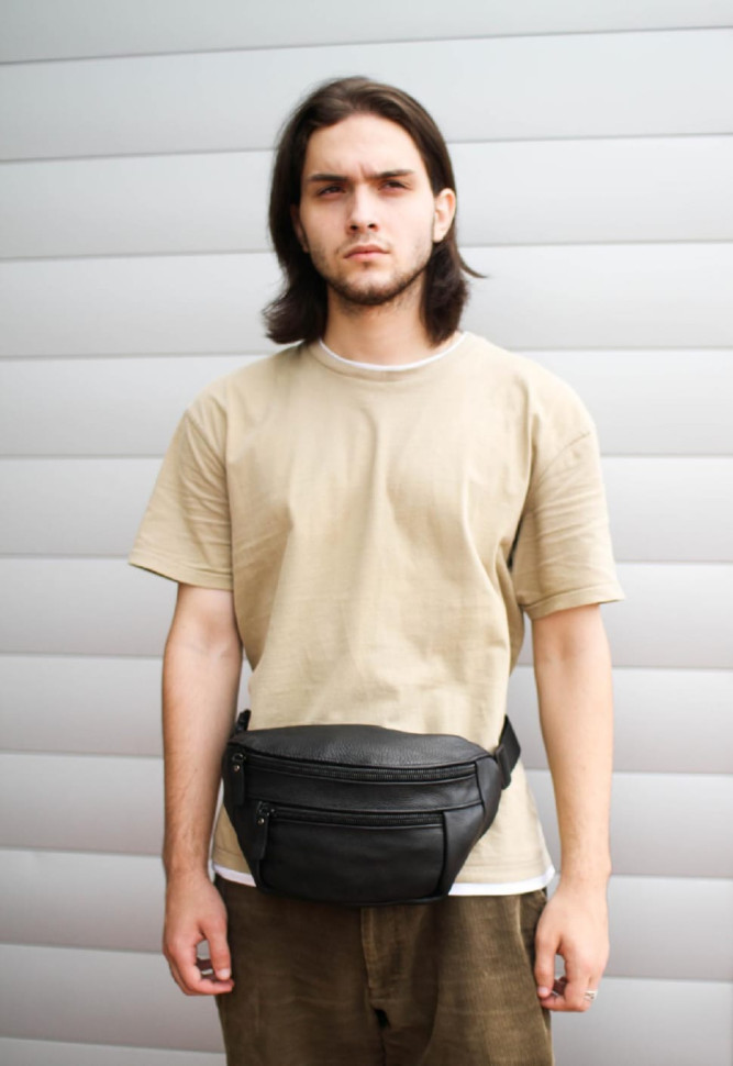 Men's waist bag made of genuine flotar leather SL004 (black)