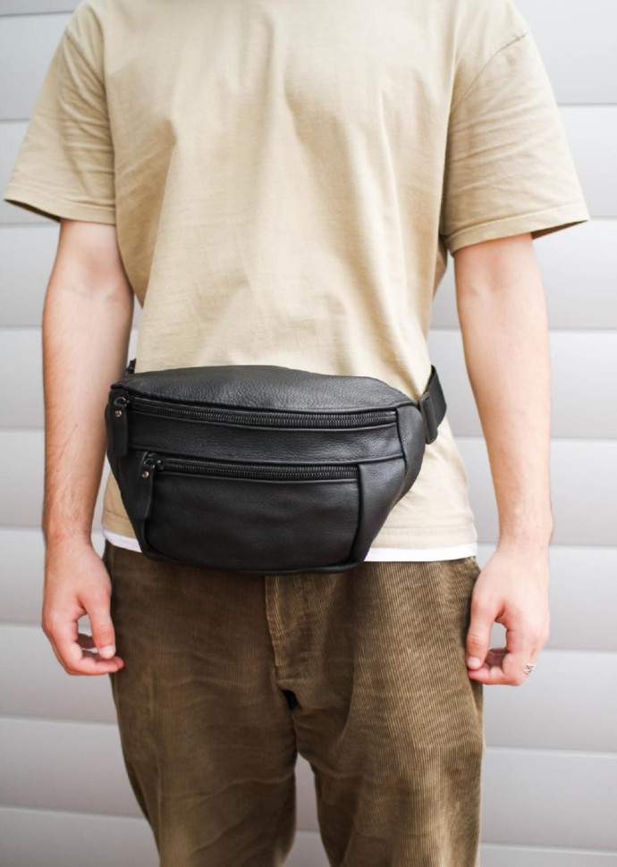 Men's waist bag made of genuine flotar leather SL004 (black)