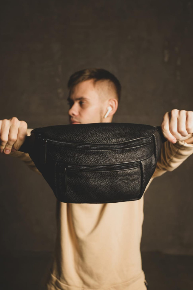 Men's waist bag made of genuine flotar leather SL004 (black)