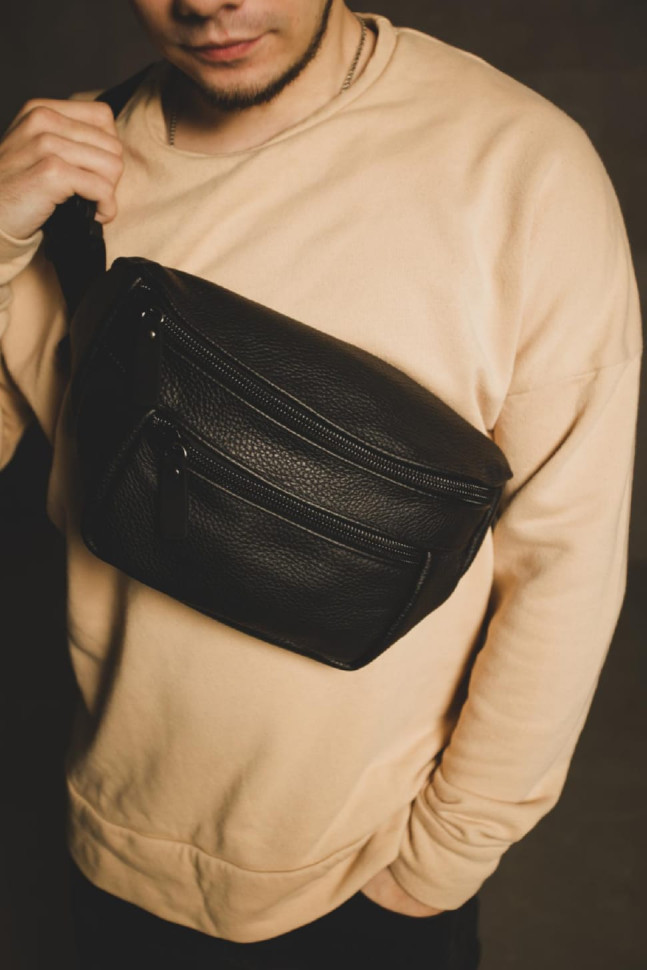 Men's waist bag made of genuine flotar leather SL004 (black)