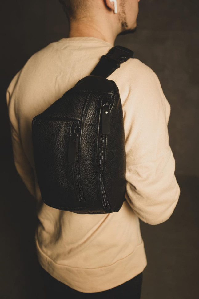Men's waist bag made of genuine flotar leather SL004 (black)