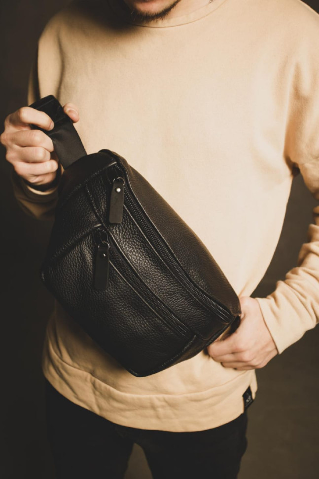 Men's waist bag made of genuine flotar leather SL004 (black)